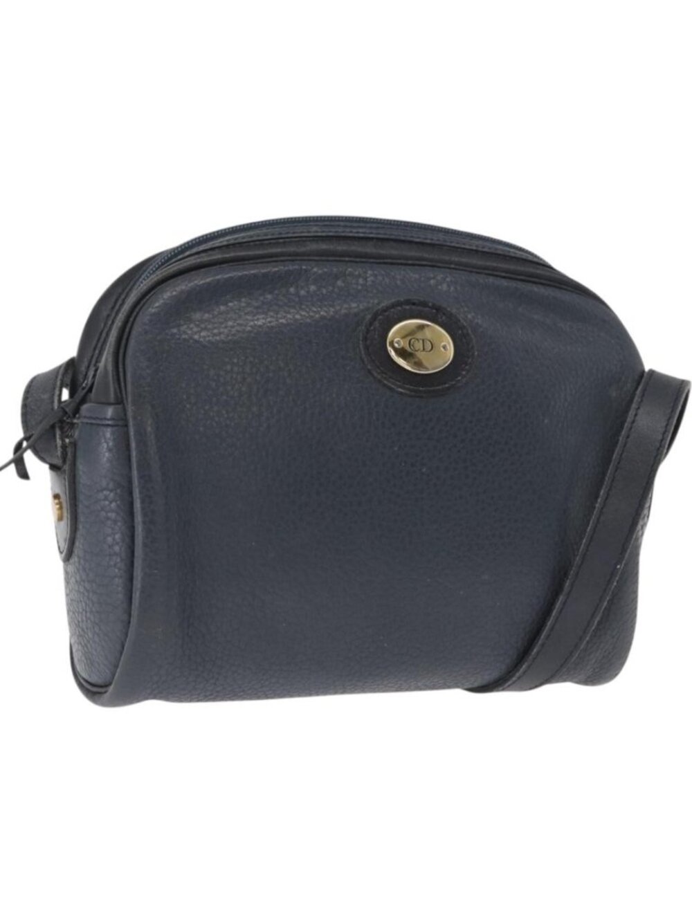Christian Dior Shoulder Bag Leather Navy Gold